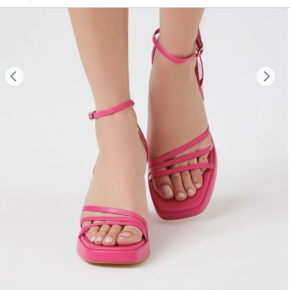 Bright Pink Strappy Block Heels Sandals - Picture 2 of 7